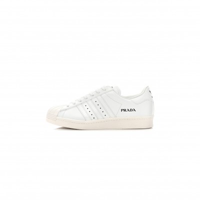 PRADA X ADIDAS CALFSKIN MENS SUPERSTAR 450 LOW TOP SNEAKERS 8 WHITE