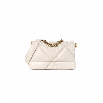 PRADA NAPPA PADDED SYSTEM PATCHWORK BAG WHITE (23*17*8cm)