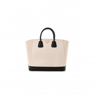 PRADA SAFFIANO MEDIUM BI-COLOR TOP HANDLE TOTE BLACK TALCO (36*30*15cm)