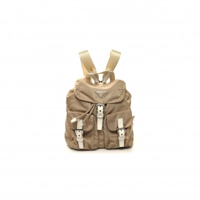 PRADA TESSUTO NYLON VELA SMALL BACKPACK CAMMELLO BLANCO (25*24*12cm)