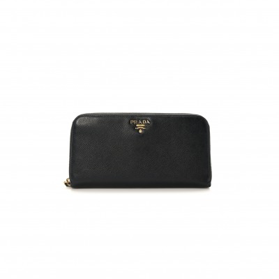 PRADA SAFFIANO METAL ZIP AROUND WALLET BLACK (18*11*3cm)