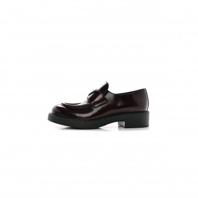PRADA SPAZZOLATO METAL TRIANGLE LOGO 50MM LOAFERS 39 BRUCIATIO FUME