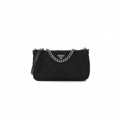 PRADA NYLON TESSUTO IMPUNTU QUILTED CROSSBODY BAG BLACK (23*13*6cm)