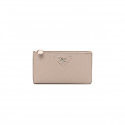 PRADA VITELLO DAINO TRIANGLE CONTINENTAL ZIP WALLET NINFEA (16*10*2cm)