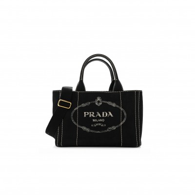 PRADA CANAPA SMALL LOGO TOTE BLACK TALCO (27*20*15cm)
