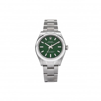 ROLEX STAINLESS STEEL 31MM OYSTER PERPETUAL WATCH GREEN 277200