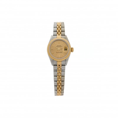 ROLEX STAINLESS STEEL 18K YELLOW GOLD 26MM OYSTER PERPETUAL DATEJUST WATCH CHAMPAGNE 69173