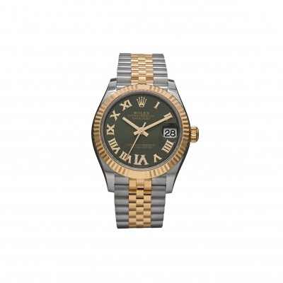 ROLEX STAINLESS STEEL 18K YELLOW GOLD DIAMOND 31MM OYSTER PERPETUAL DATEJUST WATCH OLIVE GREEN ROMAN 278273