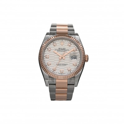 ROLEX STAINLESS STEEL 18K EVEROSE GOLD DIAMOND 36MM OYSTER PERPETUAL DATEJUST WATCH SILVER FLUTED 126231
