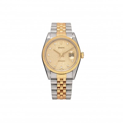ROLEX STAINLESS STEEL 18K YELLOW GOLD DIAMOND 36MM OYSTER PERPETUAL DATEJUST WATCH CHAMPAGNE JUBILEE 16233