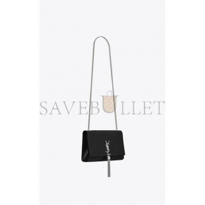 YSL KATE MEDIUM CHAIN BAG WITH TASSEL IN EMBOSSED CROCODILE SHINY LEATHER 354119DND0N1000 (24*14.5*5.5cm)