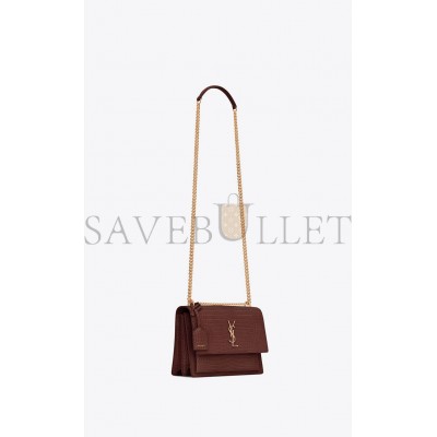 YSL SUNSET MEDIUM CHAIN BAG IN CROCODILE-EMBOSSED SHINY LEATHER 442906DND0J6147 (22*16*6.5cm)