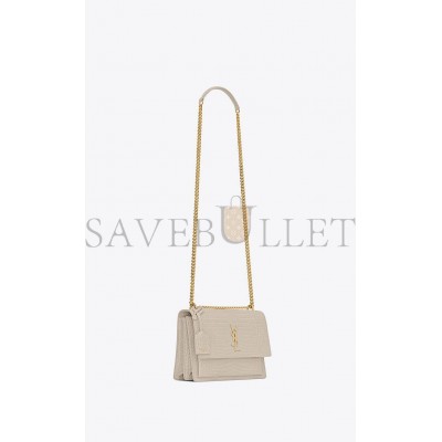 YSL SUNSET MEDIUM CHAIN BAG IN CROCODILE-EMBOSSED SHINY LEATHER 442906DND0J9207 (22*16*6.5cm)
