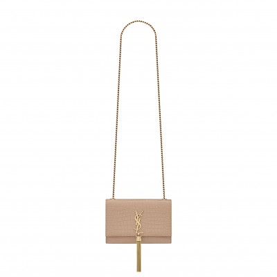 YSL KATE SMALL CHAIN BAG WITH TASSEL IN CROCODILE-EMBOSSED SHINY LEATHER 474366DND0J2721 (20*12.5*5cm)