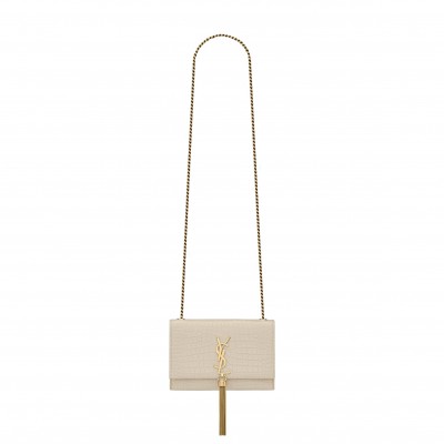 YSL KATE SMALL CHAIN BAG WITH TASSEL IN CROCODILE-EMBOSSED SHINY LEATHER 474366DND0J9207 (20*12.5*5cm)
