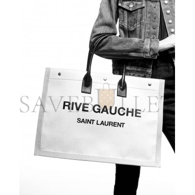 YSL RIVE GAUCHE TOTE BAG IN LINEN AND LEATHER 499290FAABR9054 (48*36*16cm)