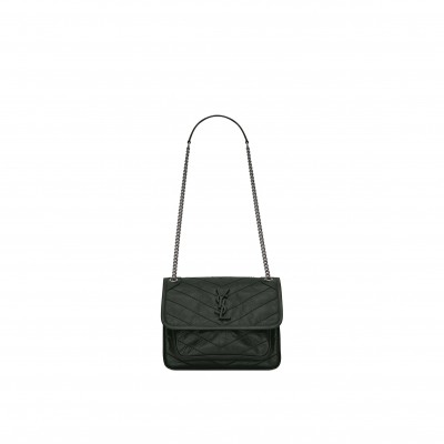 YSL NIKI BABY CHAIN BAG IN CRINKLED VINTAGE LEATHER 5330370EN043045 (21*16*7.5cm)