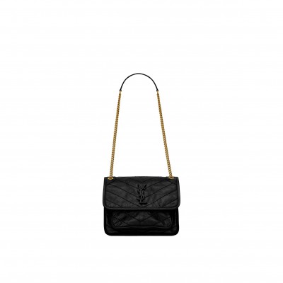 YSL NIKI BABY CHAIN BAG IN CRINKLED VINTAGE LEATHER 6331600EN071000 (21*16*7.5cm)