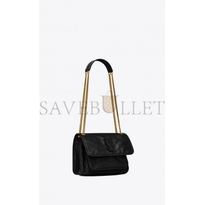 YSL NIKI BABY CHAIN BAG IN CRINKLED VINTAGE LEATHER 6331600EN071000 (21*16*7.5cm)