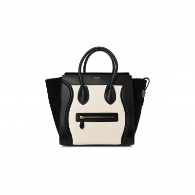 CELINE BULLHIDE CALFSKIN MINI BI-COLOR LUGGAGE BLACK WHITE (34*30*17cm)