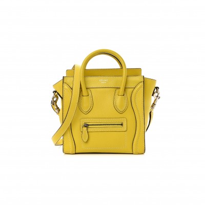CELINE DRUMMED CALFSKIN NANO LUGGAGE CITRON (20*19*10cm)
