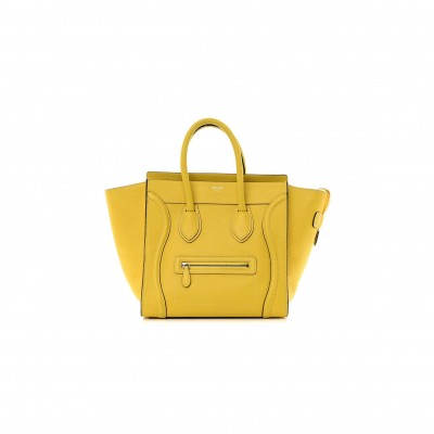 CELINE DRUMMED CALFSKIN MINI LUGGAGE CITRON (30*29*17cm)