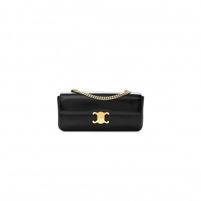 CELINE SHINY CALFSKIN TRIOMPHE CHAIN BAG BLACK (30*13*4cm)