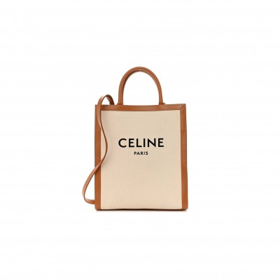 CELINE CANVAS CALFSKIN LOGO PRINT SMALL VERTICAL CABAS NATURAL TAN (33*28*8cm)