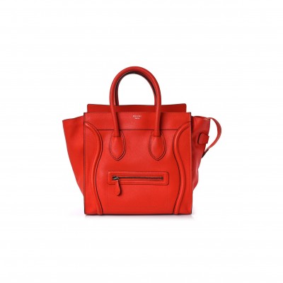 CELINE DRUMMED CALFSKIN MINI LUGGAGE VERMILLION (30*30*18cm)