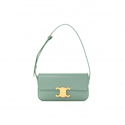 CELINE SHINY CALFSKIN TRIOMPHE SHOULDER BAG CELADON (20*12*4cm)