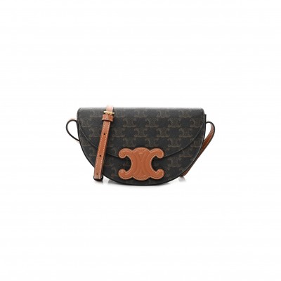 CELINE CALFSKIN TRIOMPHE CANVAS BESACE TAN (22*14*6cm)