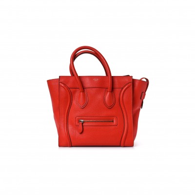 CELINE DRUMMED CALFSKIN MINI LUGGAGE VERMILLION (32*30*18cm)