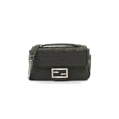 FENDI TECHNICAL FABRIC FF MIDI CHAIN BAGUETTE OLIVA (23*13*6cm)