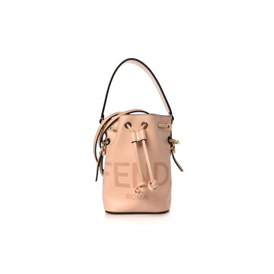 FENDI VITELLO KING F IS FENDI LOGO EMBOSSED MINI MON TRESOR BUCKET BAG LIGHT ROSE (11*10*10cm)