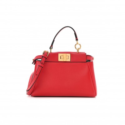 FENDI SHINY NAPPA MICRO PEEKABOO ICONIC SATCHEL FRAGOLA (20*15*11cm)