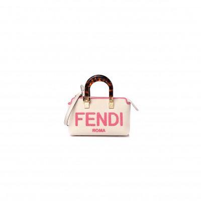 FENDI CANVAS PLEXIGLASS LOGO EMBROIDERED MINI BY THE WAY TOP HANDLE BOSTON BAG GREZZO PINK DALIA (18*11*8cm)