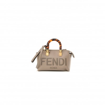 FENDI VITELLO KING PLEXIGLASS LOGO EMBOSSED MINI BY THE WAY TOP HANDLE BOSTON BAG TORTORA (18*11*8cm) 