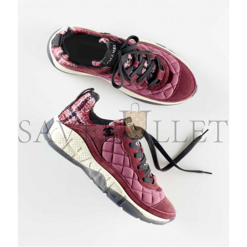 CHANEL SNEAKERS FABRIC, TWEED & SUEDE CALFSKIN LIGHT BURGUNDY, PINK & BLACK G39234 Y55990 K47 CHANEL SNEAKERS FABRIC, TWEED & SUEDE CALFSKIN LIGHT BURGUNDY, PINK & BLACK G39234 Y55990 K47