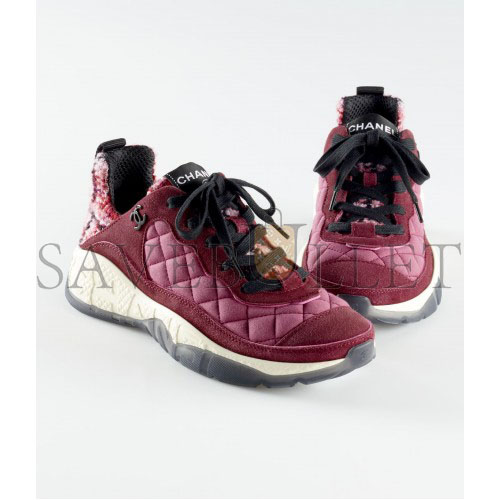 CHANEL SNEAKERS FABRIC, TWEED & SUEDE CALFSKIN LIGHT BURGUNDY, PINK & BLACK G39234 Y55990 K47 CHANEL SNEAKERS FABRIC, TWEED & SUEDE CALFSKIN LIGHT BURGUNDY, PINK & BLACK G39234 Y55990 K47