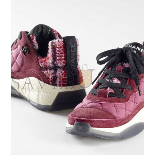 CHANEL SNEAKERS FABRIC, TWEED & SUEDE CALFSKIN LIGHT BURGUNDY, PINK & BLACK G39234 Y55990 K47 CHANEL SNEAKERS FABRIC, TWEED & SUEDE CALFSKIN LIGHT BURGUNDY, PINK & BLACK G39234 Y55990 K47