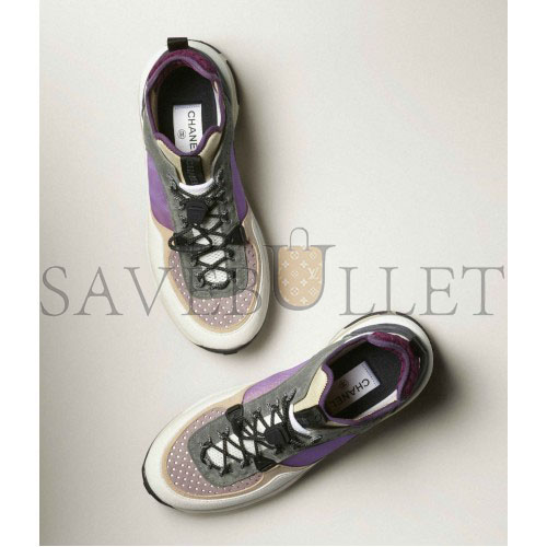 CHANEL SNEAKERS FABRIC, SUEDE CALFSKIN, MESH & FABRIC WHITE, GRAY, PURPLE G39488 Y56142 K4944 CHANEL SNEAKERS FABRIC, SUEDE CALFSKIN, MESH & FABRIC WHITE, GRAY, PURPLE G39488 Y56142 K4944