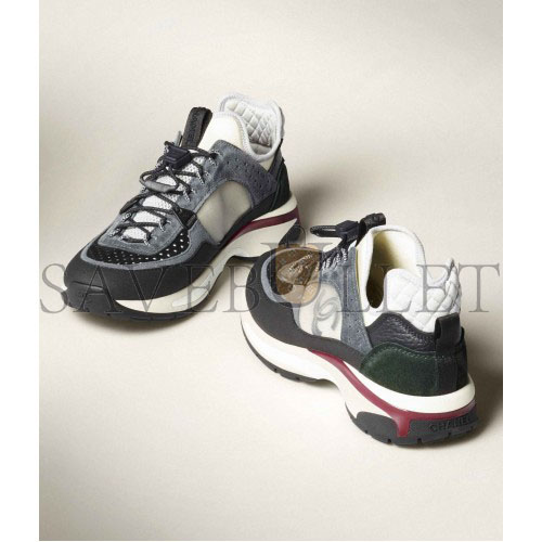 CHANEL SNEAKERS FABRIC, SUEDE CALFSKIN, MESH & FABRIC BLACK, DARK GRAY, WHITE & LIGHT GRAY G39488 Y56142 K4948 CHANEL SNEAKERS FABRIC, SUEDE CALFSKIN, MESH & FABRIC BLACK, DARK GRAY, WHITE & LIGHT GRAY G39488 Y56142 K4948