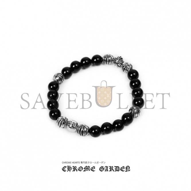 CHROME HEARTS ONYX BEAD BRACELET 8MM (8 SILVER BEADS) CHROME HEARTS ONYX BEAD BRACELET 8MM (8 SILVER BEADS)