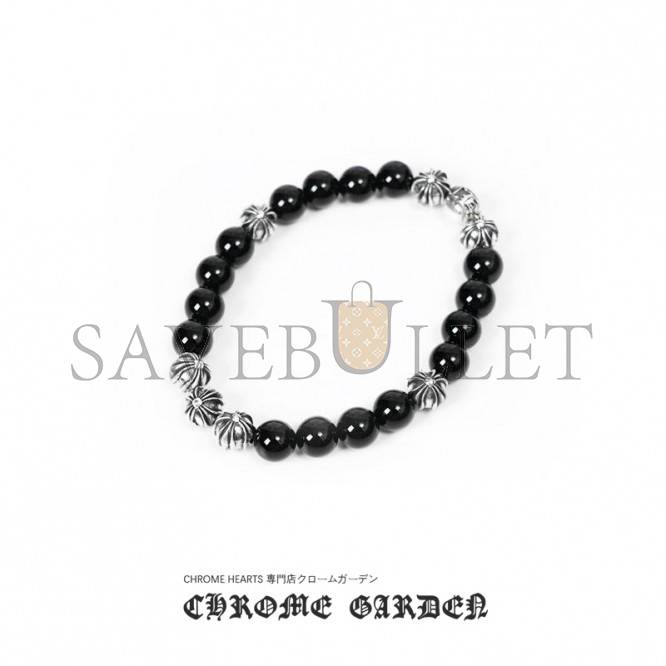 CHROME HEARTS ONYX BEAD BRACELET 8MM (8 SILVER BEADS) CHROME HEARTS ONYX BEAD BRACELET 8MM (8 SILVER BEADS)