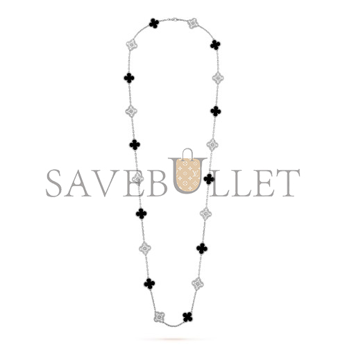 VAN CLEEF ARPELS VINTAGE ALHAMBRA LONG NECKLACE, 20 MOTIFS - WHITE GOLD, DIAMOND, ONYX VCARP2R800 VAN CLEEF ARPELS VINTAGE ALHAMBRA LONG NECKLACE, 20 MOTIFS - WHITE GOLD, DIAMOND, ONYX VCARP2R800