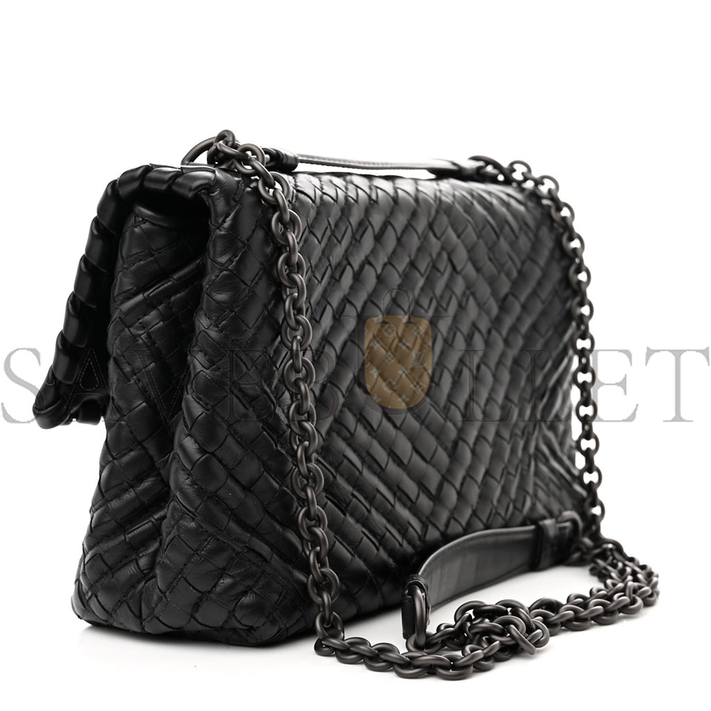 BOTTEGA VENETA NAPPA INTRECCIATO BABY OLIMPIA SHOULDER BAG BLACK (23*17*8cm) BOTTEGA VENETA NAPPA INTRECCIATO BABY OLIMPIA SHOULDER BAG BLACK (23*17*8cm)