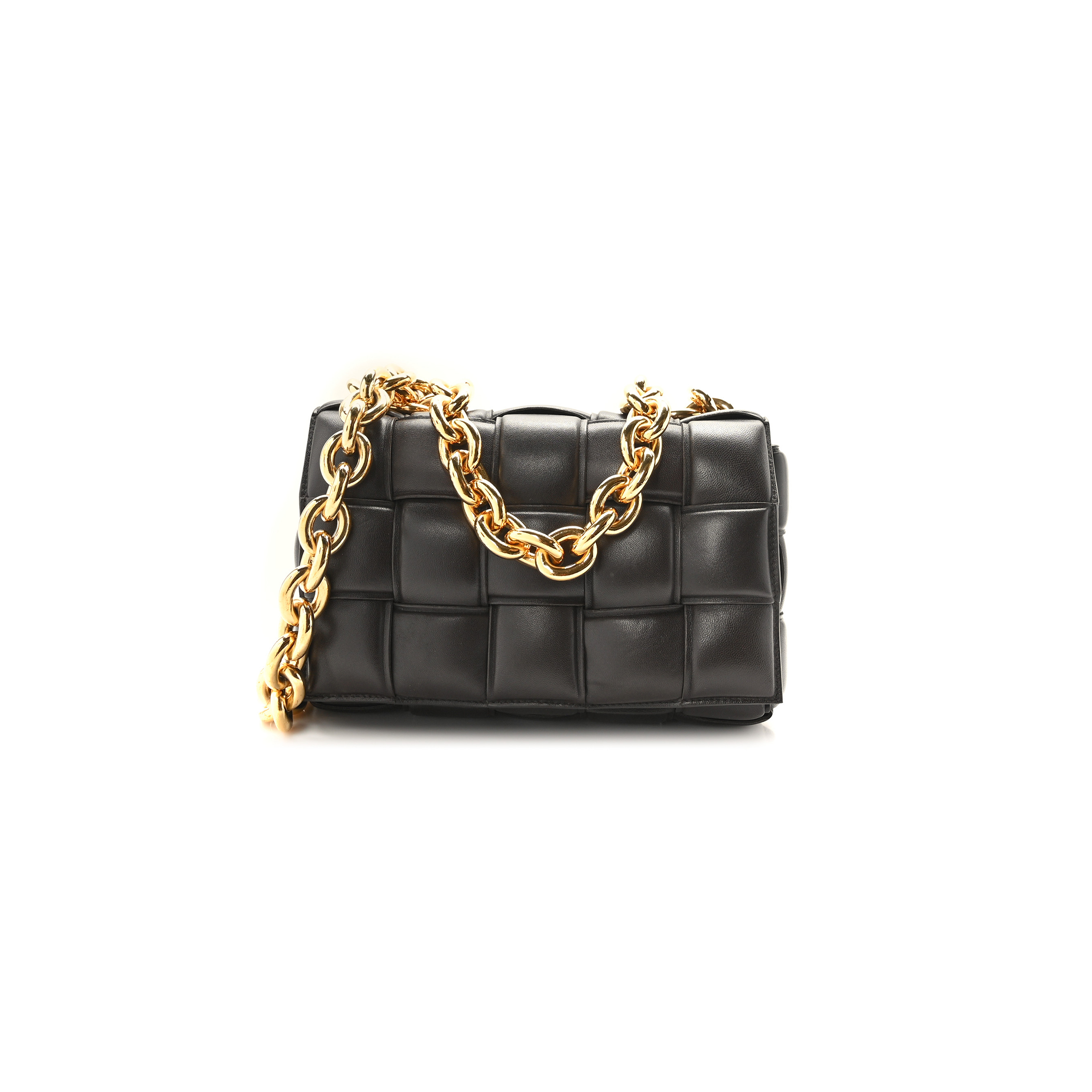 BOTTEGA VENETA LAMBSKIN MAXI INTRECCIATO PADDED CHAIN CASSETTE CROSSBODY BAG BLACK (25*17*8cm) BOTTEGA VENETA LAMBSKIN MAXI INTRECCIATO PADDED CHAIN CASSETTE CROSSBODY BAG BLACK (25*17*8cm)