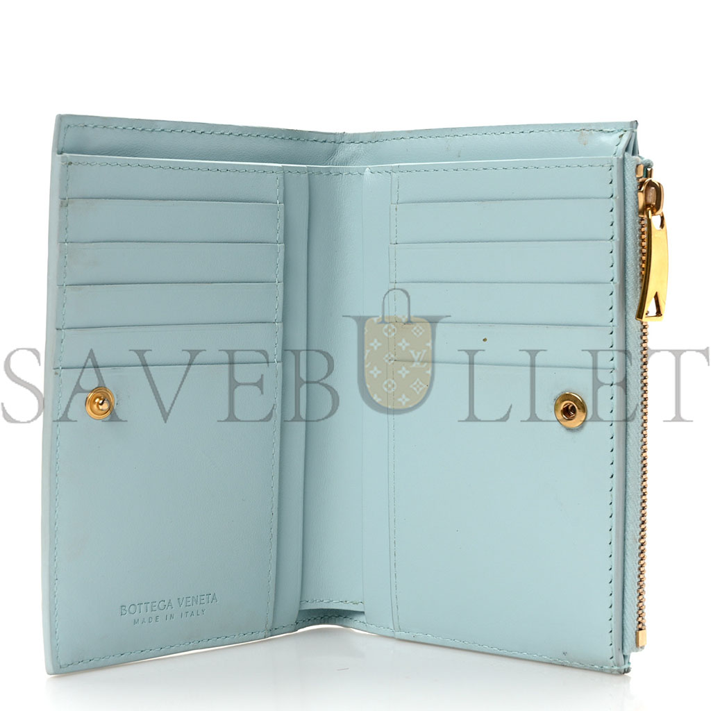 BOTTEGA VENETA NAPPA INTRECCIATO MEDIUM CASSETTE BIFOLD ZIP WALLET TEAL WASHED (10*14*1cm) BOTTEGA VENETA NAPPA INTRECCIATO MEDIUM CASSETTE BIFOLD ZIP WALLET TEAL WASHED (10*14*1cm)