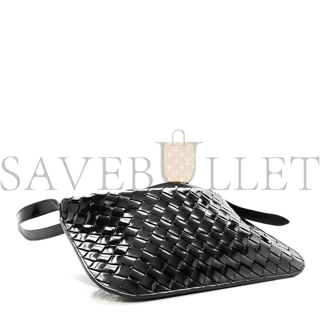BOTTEGA VENETA PATENT INTRECCIATO SHOULDER BAG BLACK (31*20*3cm) BOTTEGA VENETA PATENT INTRECCIATO SHOULDER BAG BLACK (31*20*3cm)