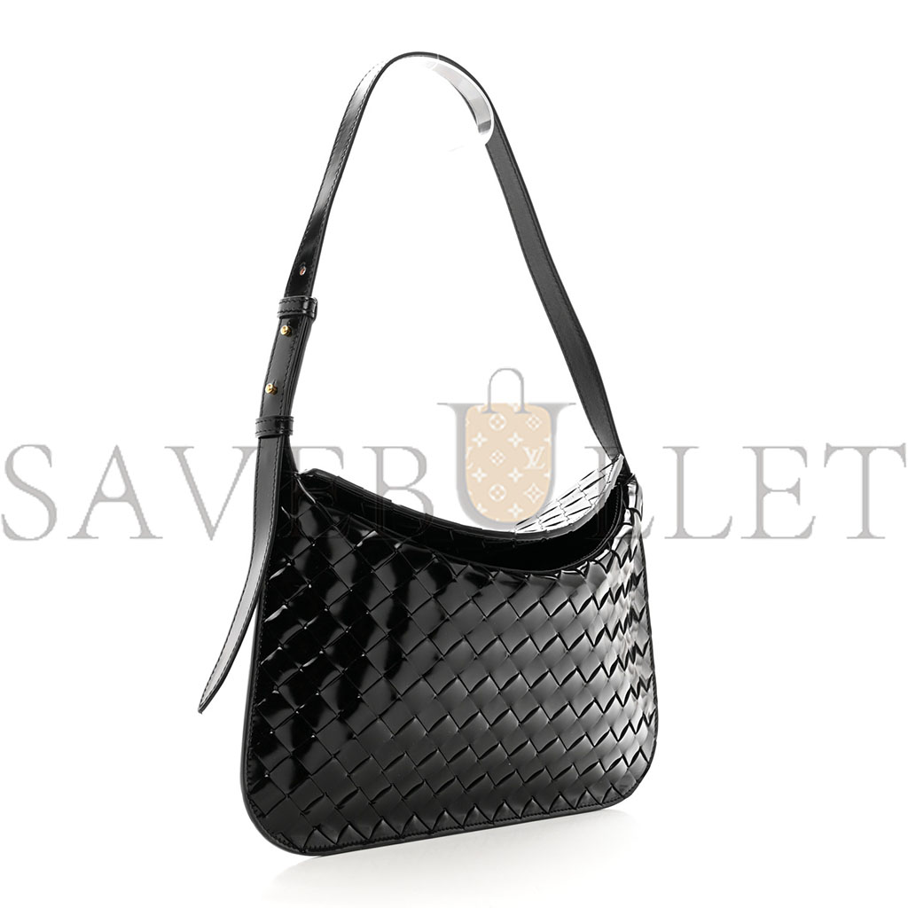 BOTTEGA VENETA PATENT INTRECCIATO SHOULDER BAG BLACK (31*20*3cm) BOTTEGA VENETA PATENT INTRECCIATO SHOULDER BAG BLACK (31*20*3cm)